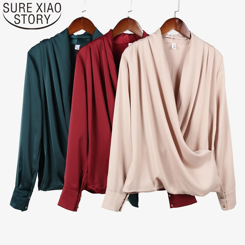 

Fashion autumn womens tops and blouses 2019 long sleeve solid chiffon blouse shirts for women tops V-Neck blusas shirts 6728 50