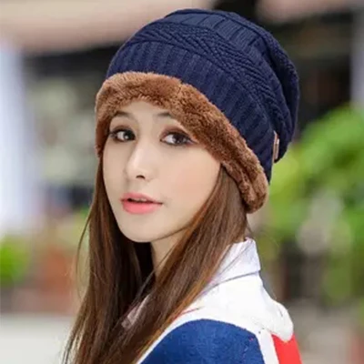 Navy-Hat Утолщенный Теплый Бархатный шарф, зимняя шапочка, шапки, костюм для мужчин, Одноцветный кольцевой шарф, хеджирующие шапки, женские шарфы для шеи, Женские аксессуары унисекс - Цвет: Navy-Hat