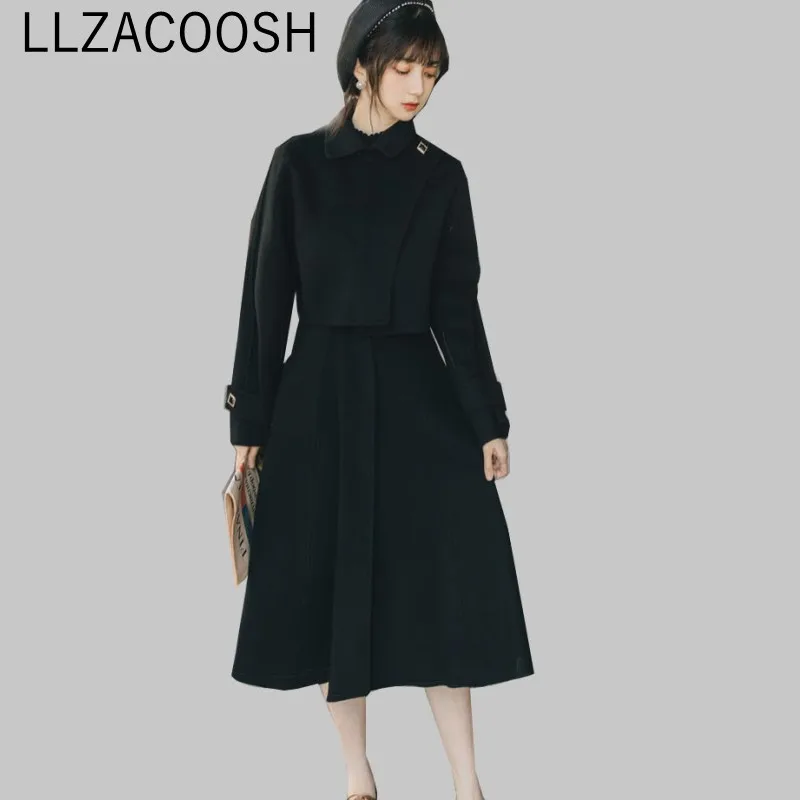 

2019 New Autumn Runway Tweed 2 Piece Set Dress Designer Winter Women Short cloak Coat + Elegant sleeveless Wool Blend Suits