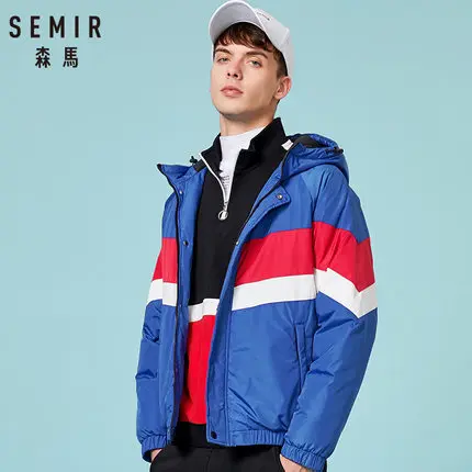 SEMIR, зимняя куртка для мужчин, хлопковое теплое пальто с капюшоном и воротником, с карманом на молнии, зимняя плотная верхняя одежда для мужчин, теплая пуховая повседневная куртка - Цвет: chinese blue