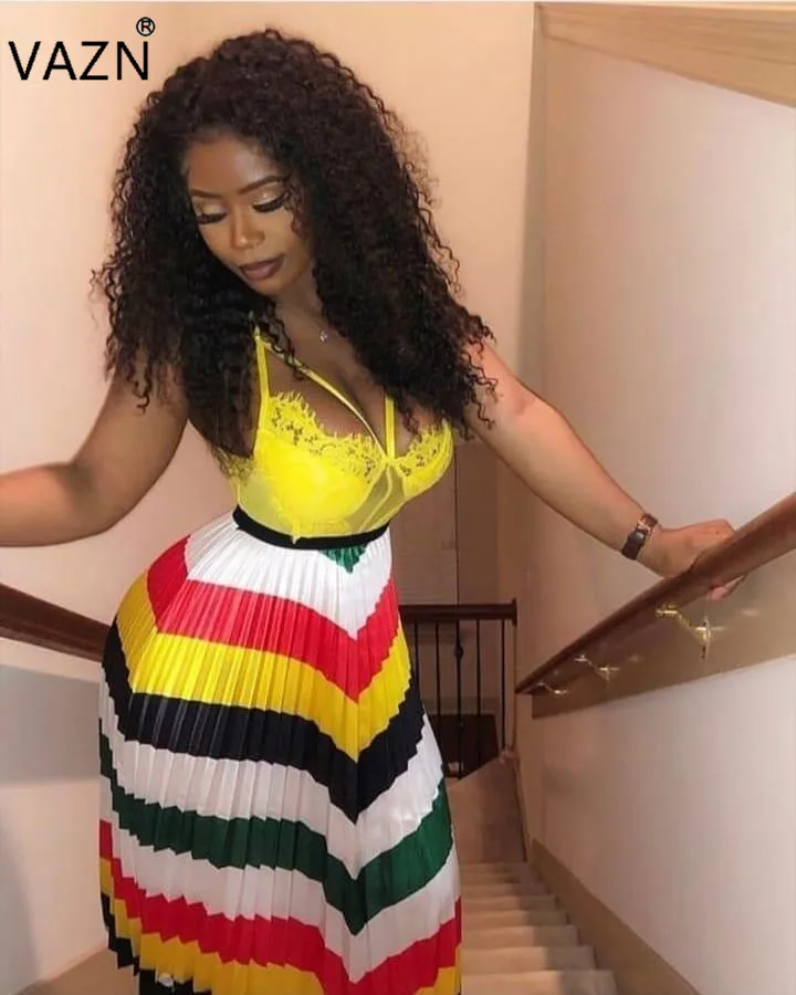 VAZN YC1882 бренд горячая распродажа сексуальные Бесцветные женские юбки полосатые Pathwork шифон Джокер возраст снижение Женская плиссированная макси юбка