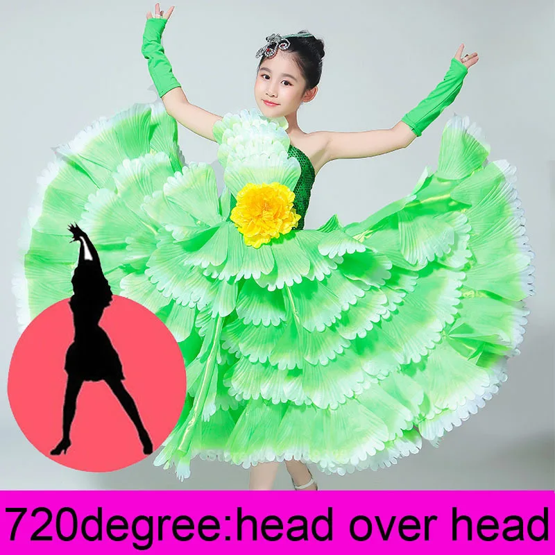 Испанская коррида для цыганских девочек; юбки для фламенко; платья для танца живота для детей; длинный халат для девочек; платье для фламенко с лепестками пионов; костюмы - Цвет: Color5 720degree