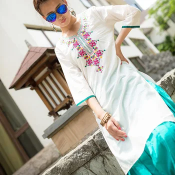 Indie indie i Pakistan odzież i akcesoria biała czysta bawełniana haftowana kurtka wiatrówka naród kobieta z krótkim rękawem cienkie lato tanie i dobre opinie OLOME Etniczne bluzki WOMEN Poliester mx-79w
