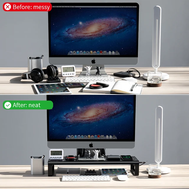 Usb3.0 Wireless Charging Aluminum Monitor Stand Riser Support Transfer Data  And Charging,keyboard And Mouse Storage Desk - Monitor Holder - AliExpress