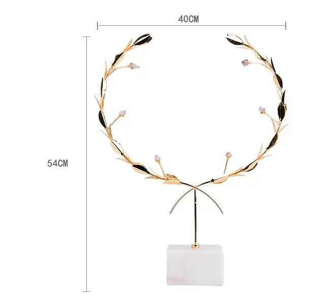 Nordic Gold Metal Garland With Purple Natural Crystal Stones Statue Arts Marble Home Decoration Accessories Living Room Crafts