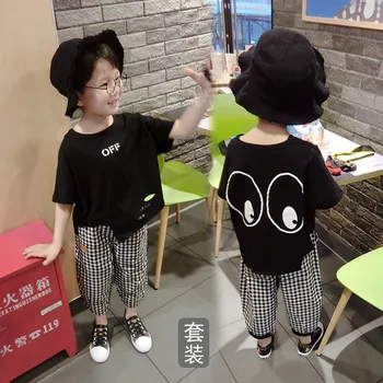 

2020 New Western Plaid Pants Baby Tide Clothes Children's Cotton Hemp Mosquito Pants Two Piece Set