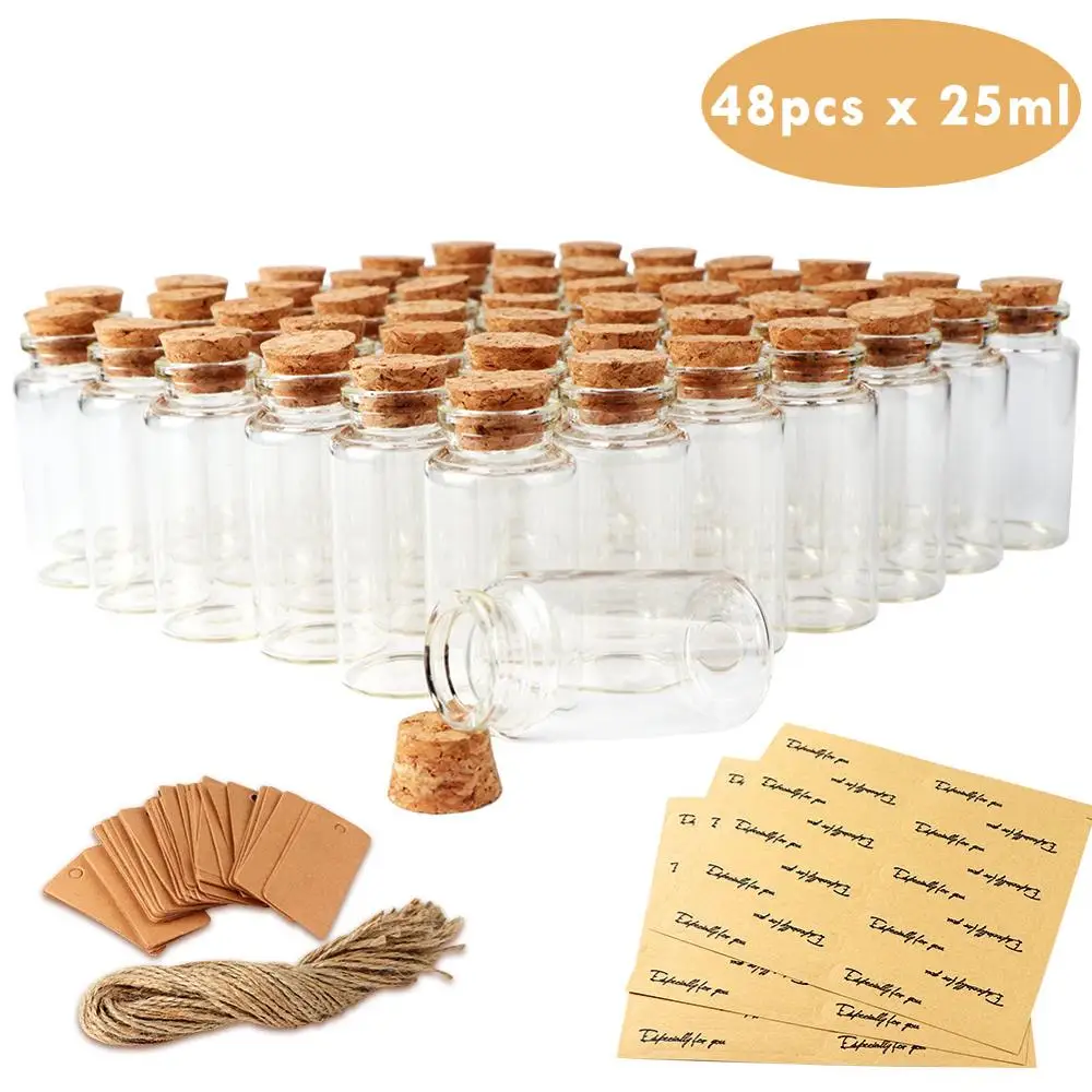 6 x 2" 50mm Small Mini Glass Jars Corks Wedding Favours Craft Art Vial Bottle 