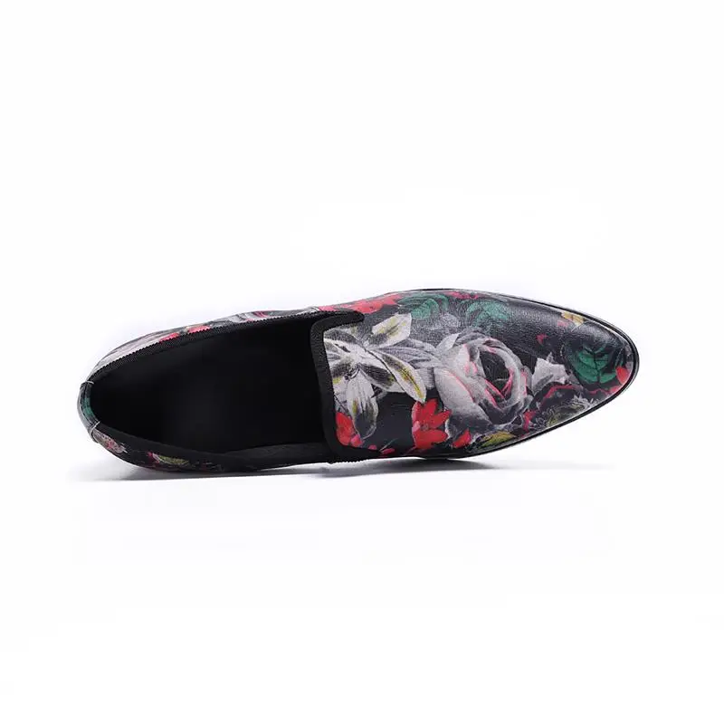 Fashion Print Leather Casual Party Shoes Men High Heels Business Dress Shoes Career Work Height Increase Pointed Toe Shoes 37-46