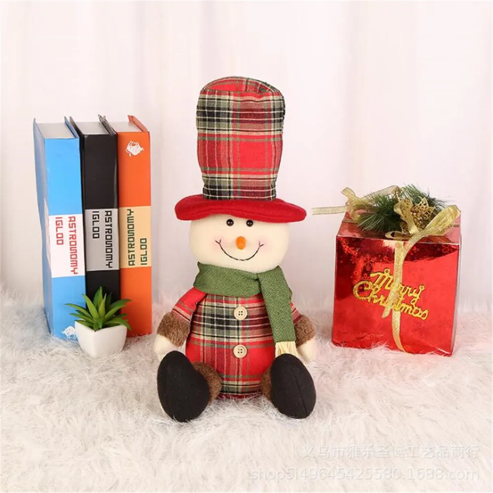Merry Christmas Tree Supermarket Show Window Decorations Cartoon Doll Plaid Santa Claus Elk Doll For Home New Year Gifts