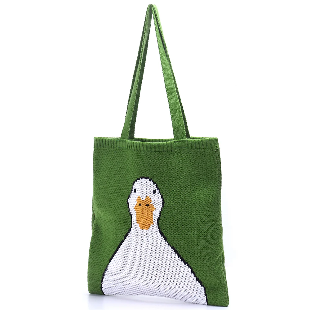 Cute Cartoon Duck Green Tote Bag Crochet Knitting Shopping Women Top-handle  Shoulder Female Large Capacity Soft Shopping Bag - AliExpress