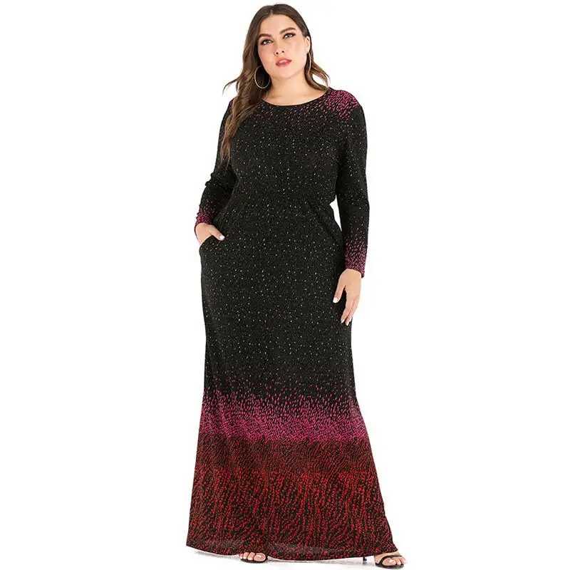 Блестящее платье-макси в горошек модель 4XL/5XL Женское зимнее платье элегантное