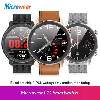 

Microwear L11 Smart Watch Touch Screen Sport Tracker Heart rate ECG Blood pressure Call reminder bluetooth IP68 Men Smartwatch