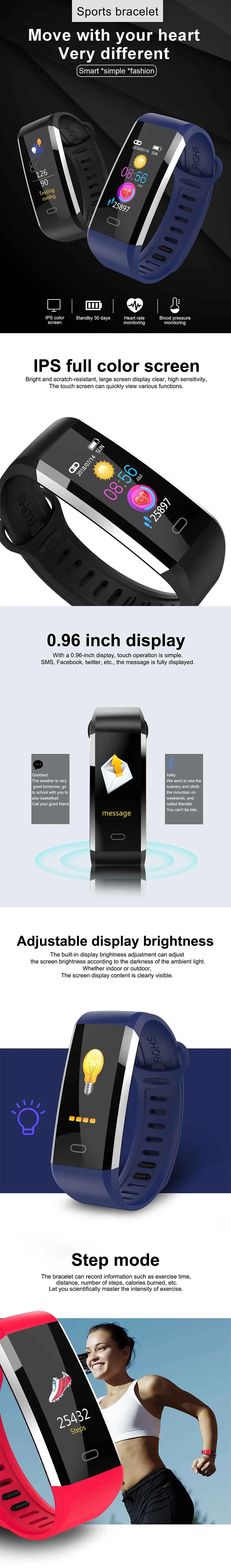 Новые спортивные Смарт-часы для фитнеса IP67 водонепроницаемый монитор сердечного ритма кровяного давления трекер Шагомер, смарт-браслет мужской браслет