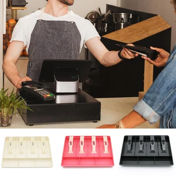 

4 Grid Replacement Box Money Hotel Coin Drawer Cash Register Tray ABS Classify Organizer With Clip Shop Storage Supermarket