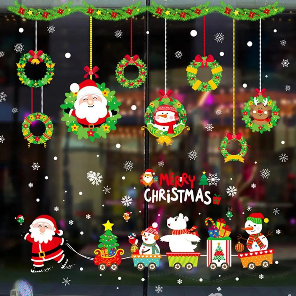 60*90cm New Year Santa Claus Glass Window Stickers Merry Christmas Decorations for Home Decorative wall Stickers Navidad Natal