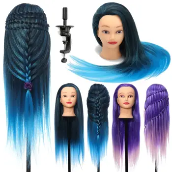 

26" Hairdressing Training Head Model Colorful High Temperature Fiber Long Hair With Clamp Salon Practice Doll Mannequin Head