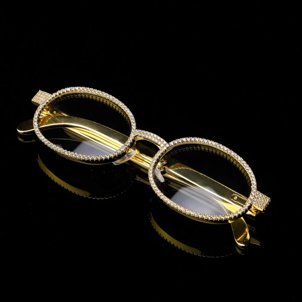 JINAO Iced Out Золотые очки с покрытием Ретро Круглые Солнцезащитные очки для женщин Винтажные Солнцезащитные очки Bling кубический циркон хип-хоп ювелирные изделия