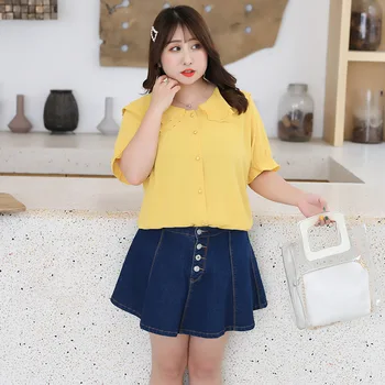 

Women's summer solid color chiffon cardigan ruffled butterfly collar casual shirt 100KG can be worn