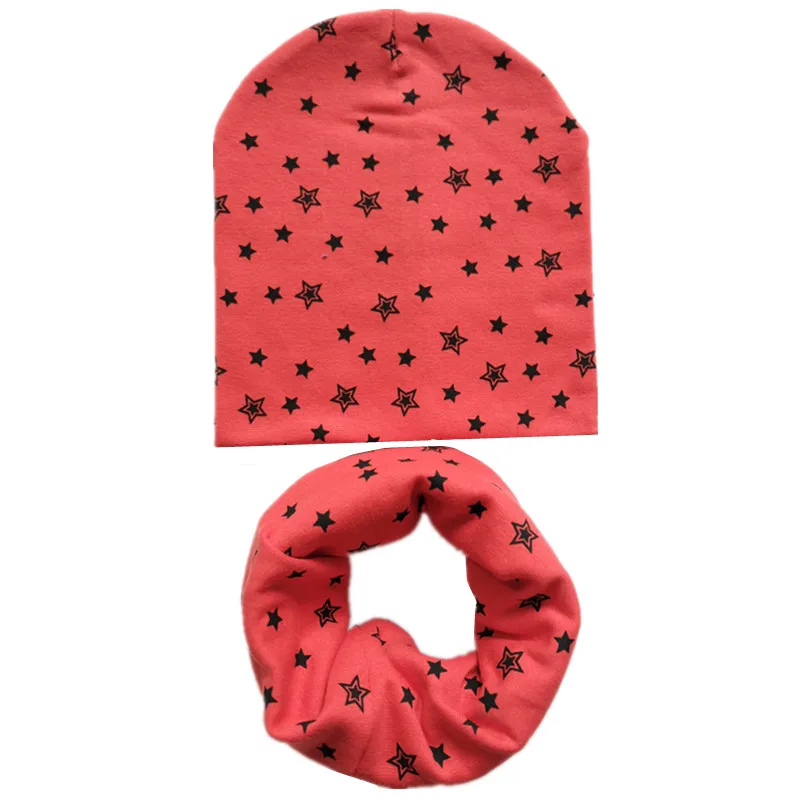 Хлопковый Детский набор из шапки и шарфа с принтом «мороженое» и «любовь», хлопковые шапки для детей, шапка для новорожденных, детский шарф, воротник, Детский комплект шапок для девочек и мальчиков - Цвет: red star new