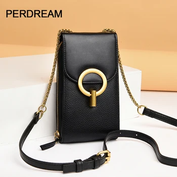 

Mobile phone bag vertical female chain messenger bag real leather contrast color mini wild female bag personalized small bag