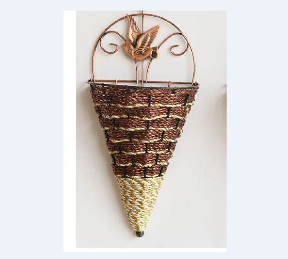 Natural Wicker Flower Basket Wall Hanging Pot Planter Rattan Vase Boxes Basket Decor Home Gardening Decor - Цвет: Шоколад