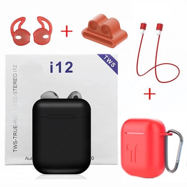 Black - Red Cases I12 TWS беспроводные Bluetooth наушники спортивные Беспроводные наушники с аксессуары для наушников Роскошные Чехлы для i7s i10 i100 i200 TWS - Цвет: Black - Red Cases