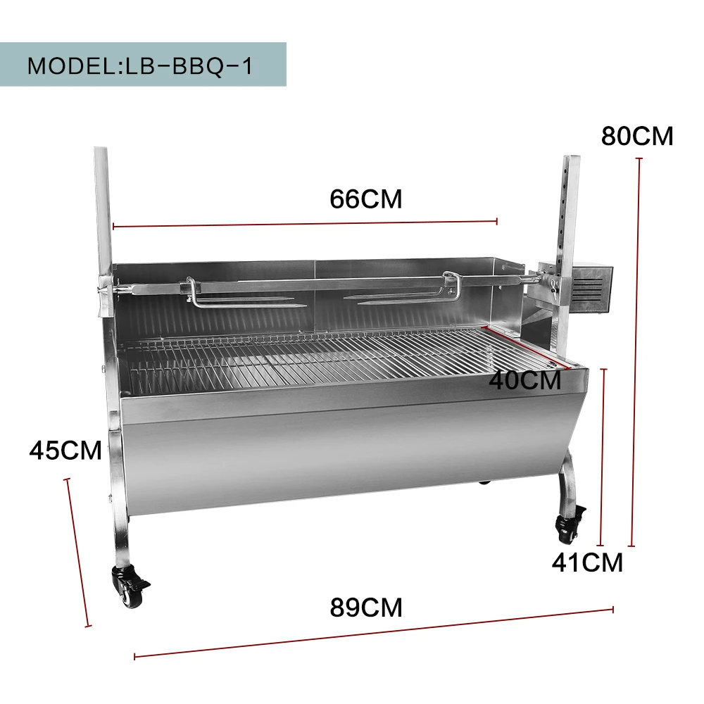 Отдельно стоящий гриль для барбекю, гриль на древесном угле, тележка для гриля, электрический ручной спиннинг, лампа на гриле, свинья, уличная стальная сковорода