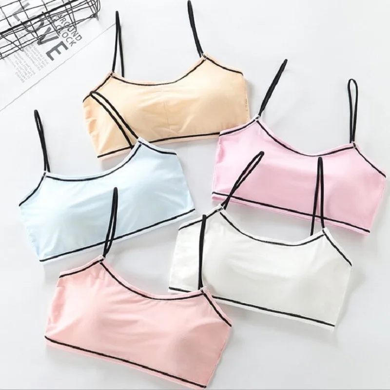 

Fashion Black Strap Top Girls Women Bra Soft Vest Gathered Beauty Teenager Underwear Chest Pad Can Be Taken Apart Sport Bras