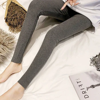 

Women Leopard Waist Vertical Thread Cotton Leggings Stretch Slim Casual High Waist Pants Nine Pants Leggings