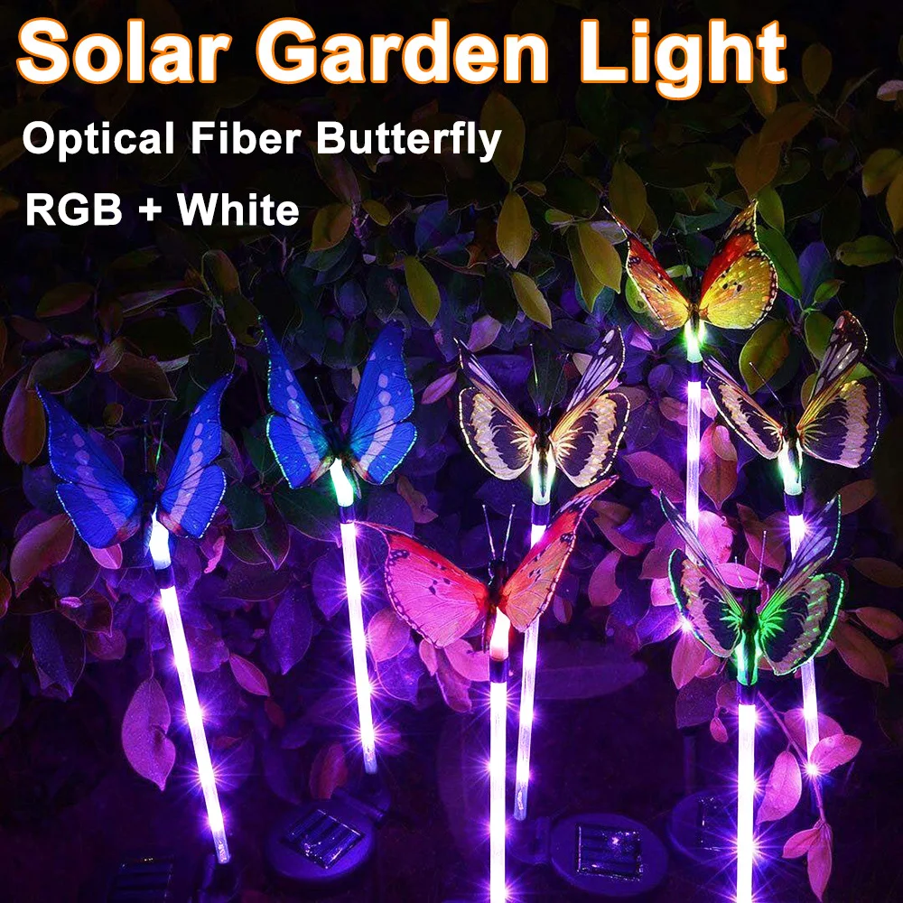 

Solar Powered LED Garden Light Multi-Color Fiber Optic Butterfly Decorative Stake Light Outdoor White LED Landscape Lamp D30