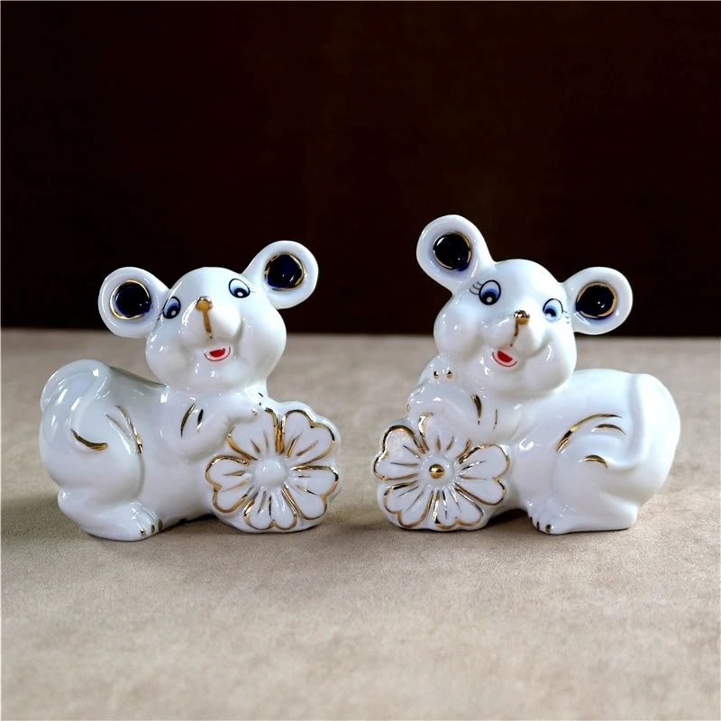 Sweet Ceramic Lovers Mouse Miniature Porcelain Mice Couple Art and Craft Adornment Trinket Room Decor New Year Present | Дом и сад
