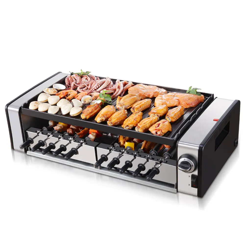 Electric Grill Household Smokeless Barbecue Machine Automatic Rotating Kebab Barbecue Kitchen Griddle 304 stainless steel rotating sealed door handle automatic equipment steamer commercial kitchen door latch zinc alloy handle