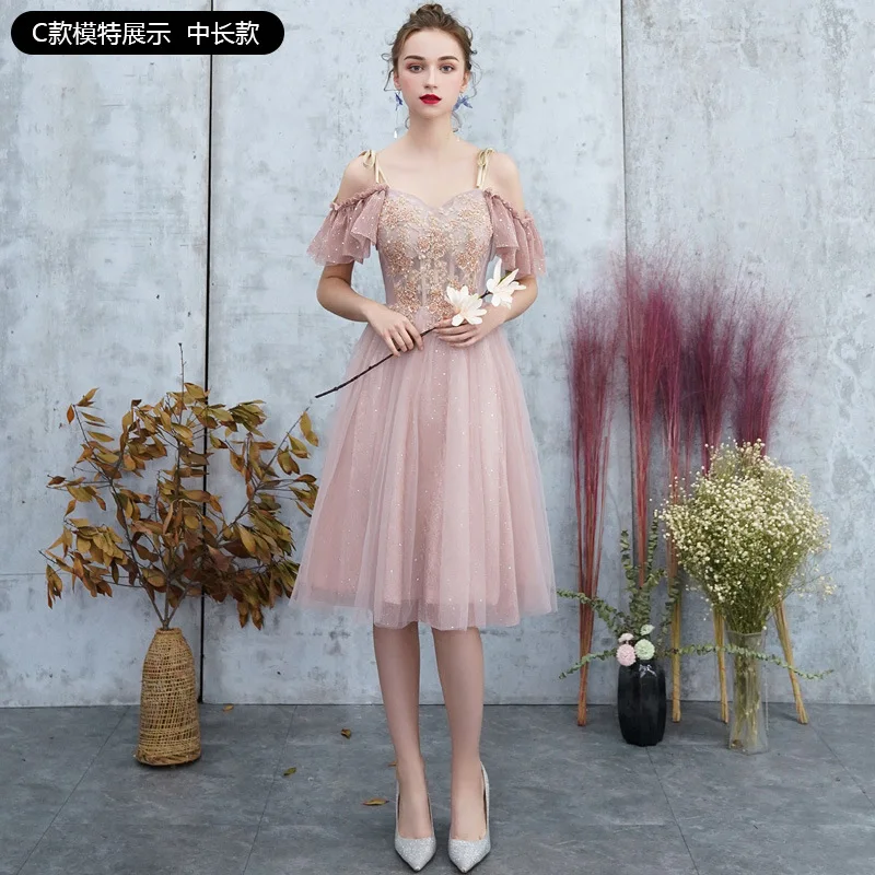 Pink C-Short Вечерние платья элегантные трапециевидные длинные шифоновые женские модные вечерние платья - Цвет: Pink C-Short