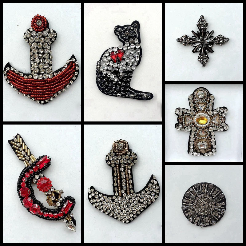 Модная Аппликация из бисера с крестом и якорем блестящие нашивки в виде кошки
