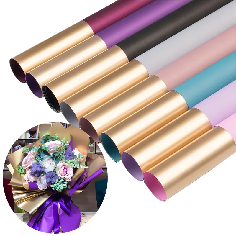 

20pcs Gold Plastic Flower Wrapping Crafts Paper DIY Scrapbook Bouquet Gift Packaging Material Wedding Decor Florist Supplies