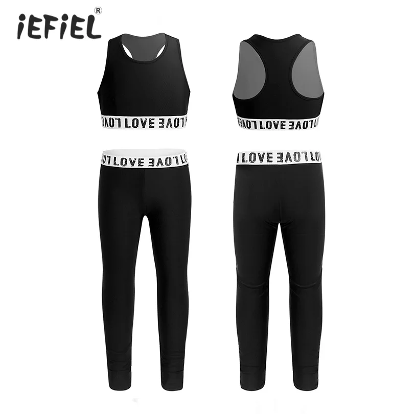 Kids Girls Athletic Outfit Sleeveless Racer Back Tanks Crop Top