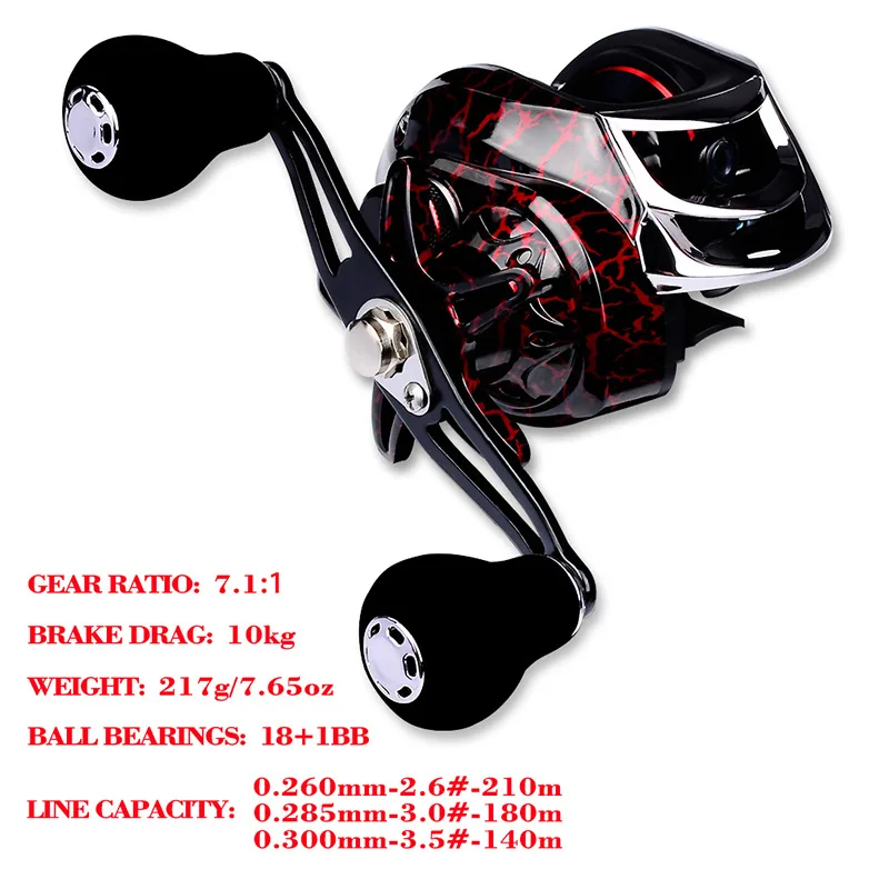 Rooxin Baitcasting Fishing Reel 7.1:1 18+1BB 10kg Drag Power Carp Fishing Rock Fishing Tackles Right Left Hand Water Drop Wheel