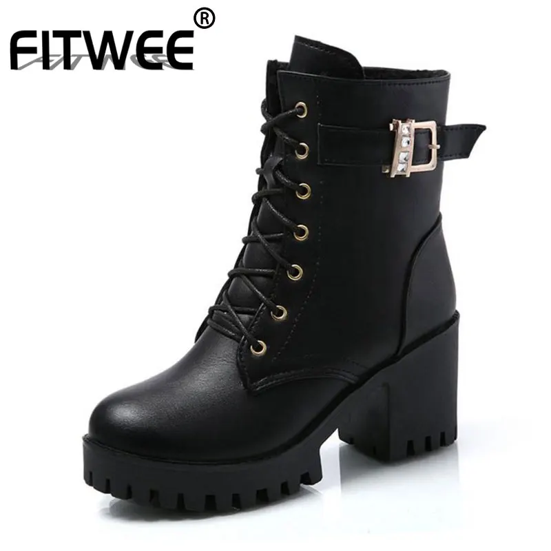 FITWEE/женские сапоги на высоком каблуке; сапоги до середины икры с кристаллами; Осенняя женская обувь черного цвета; модная теплая обувь; Botas; Размеры 35-40