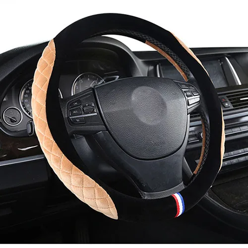 Beige Зимний плюшевый теплый автомобильный чехол на руль 8 цветов на выбор для 37-38 см 14,"-15" Оплетка на руль - Название цвета: Beige