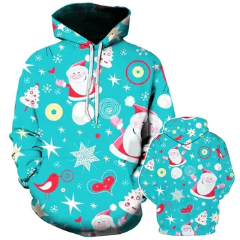 

Women Printed Hoody Christmas Sweatshirt Pullover Long Sleeve Hooded Tops Outwear Santa Claus trees snowflake Jumper Sudadera