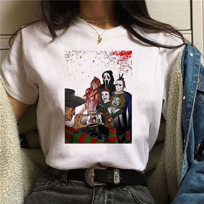 

Camiseta Female Shirt Pennywise Michael Myers Jason Voorhees Halloween Women T Shirt Top Ouija T Shirt