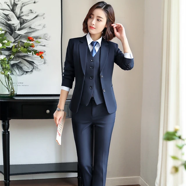 Elegant Formal Pants Suit Women Blazers Suits 3 Pieces Jackets  Pants   Vest Pants Suits Waistcoat Trousers Jacket Suit Sets  Pant Suits   AliExpress