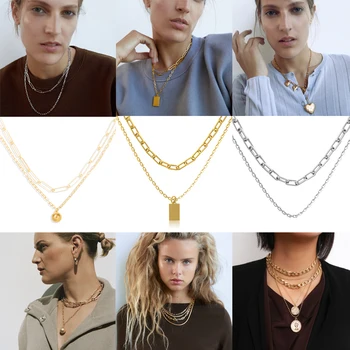 

Dvacaman 2020 Fashion Multilayer Chain ZA Necklace for Women Vintage Gold Round Ball Choker&Pendant Necklace Party Jewelry Gifts
