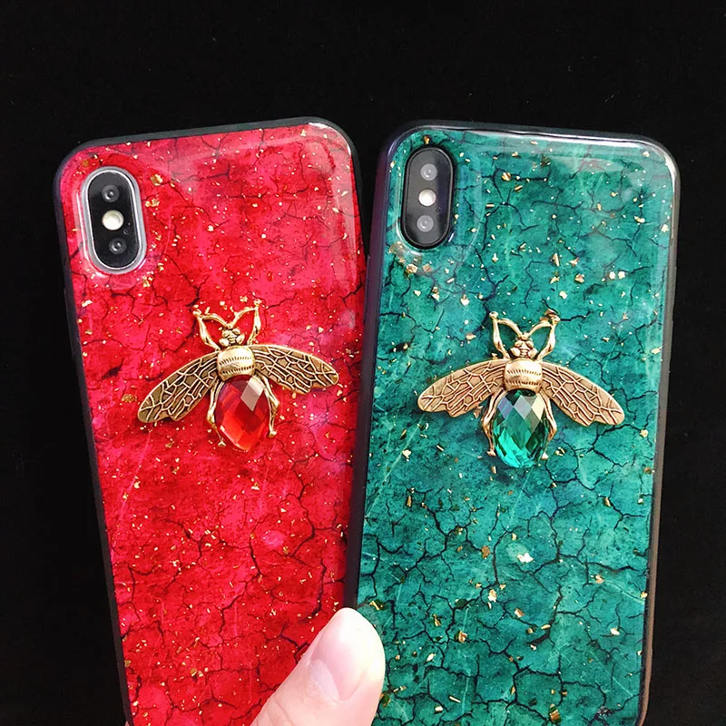 Блестящий Мягкий чехол из золотой фольги с мраморным 3D Пчелкой для xiaomi 10 11 Lite A3 poco