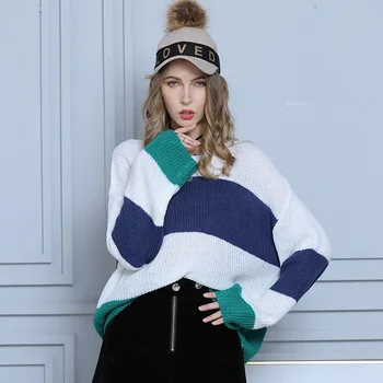 

New Style Stripe Sweater Women Casual Sweaters Autumn Fashion Knitwear Loose Pullovers Jumper Pull Femme Sweater