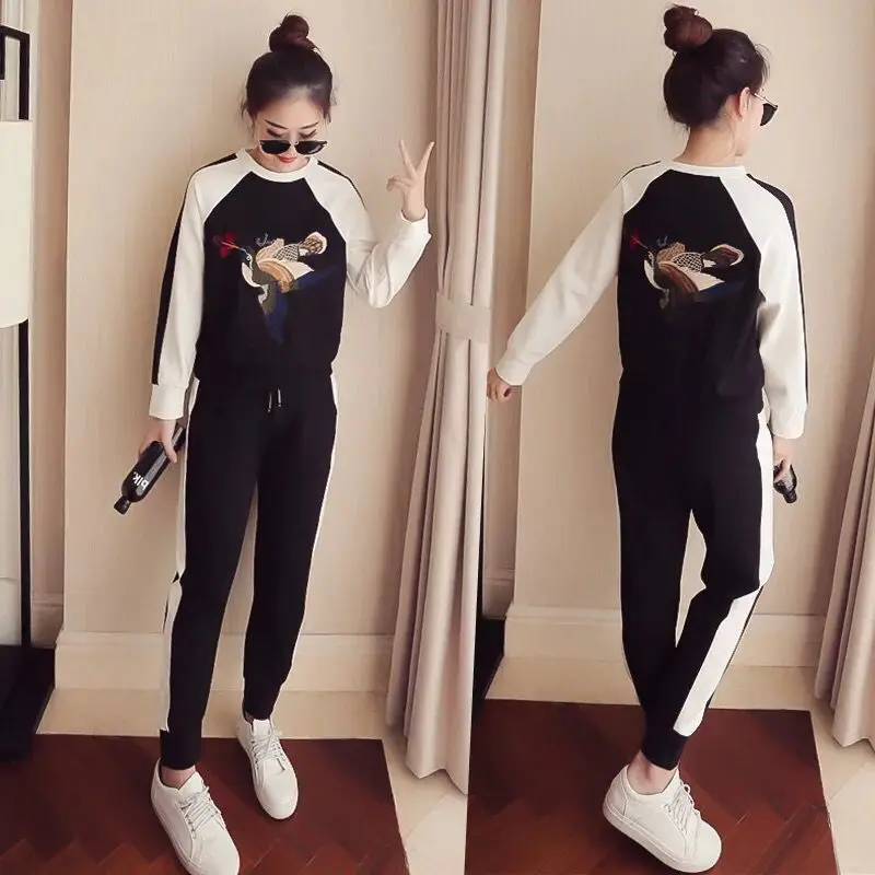 

Fat Mm Spring And Autumn Large Size Dress Korean-style Embroidered Hoodie Harem Pants Casual Sports WOMEN'S Suit-Style