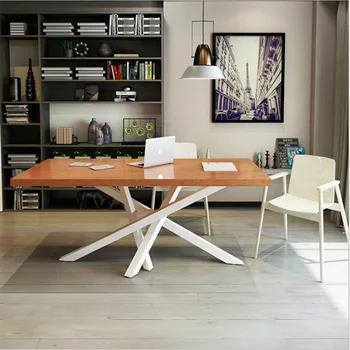 

Nordic solid wood office conference table simple long table work table computer table wrought iron skeleton can be customized