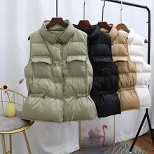 

2022new Winter Women 90% White Duck Down Vest Coat Double Breasted High Collar Jacket Sleeveless Ultra Light Duck Down Outwear