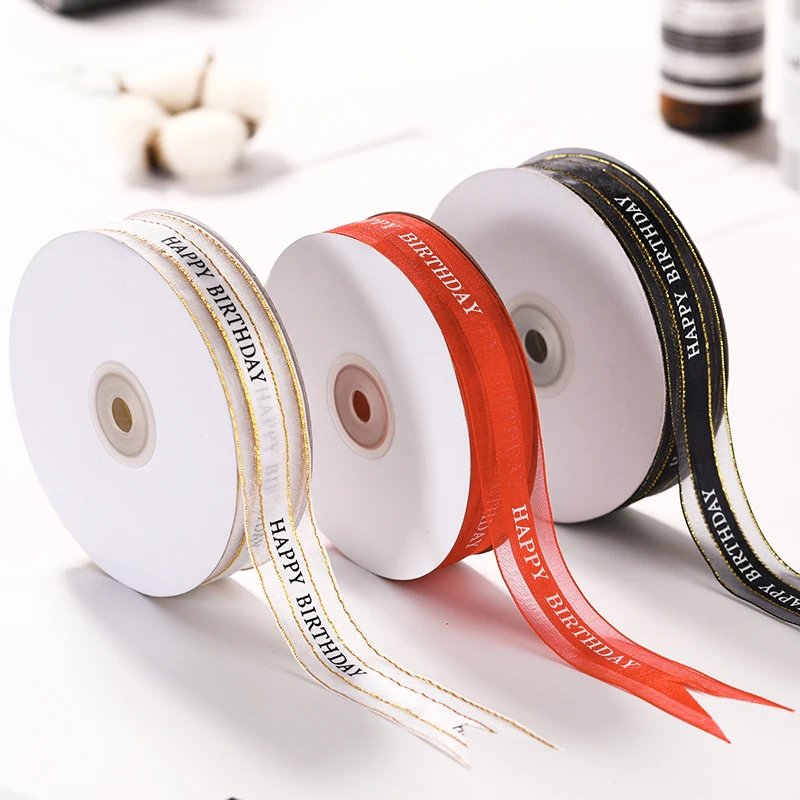 

50 yard*2.5CM Ribbon Birthday Cake Box Packaging with Letters Ribbon Handmade DIY Gift Flowers Bouquet Packing Ribbon Supplies