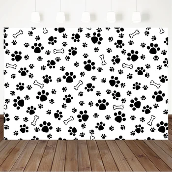 

Cartoon Dog Paw Print Bone Birthday Photography Backdrops Baby Shower Birthday Party Decorations Photocall Background Props